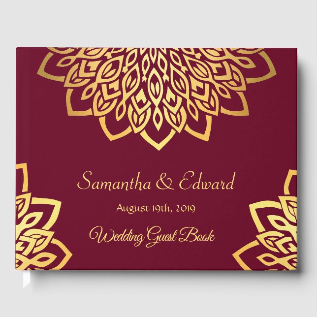 Burgundy Gold Elegant Wedding Guest Book (Front)