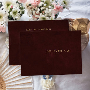 Burgundy gold elegant wedding return address  envelope