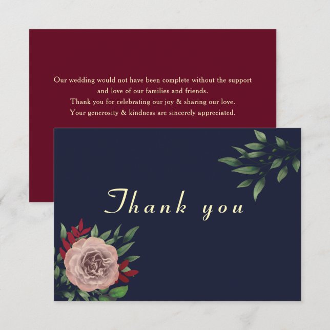 Burgundy Gold Fall Wedding Thank You Card (Front/Back)