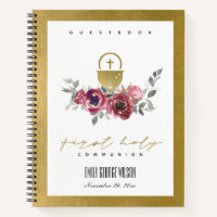 BURGUNDY GOLD FLORA FIRST HOLY COMMUNION GUESTBOOK