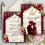 Burgundy Gold Floral Anand Karaj Sikh Wedding Invitation<br><div class="desc">Amaze your guests with this elegant Sikh wedding invite featuring a beautiful watercolor illustration of a Punjabi couple with gold chandelier and elegant flowers. Simply add your event details on this easy-to-use template to make it a one-of-a-kind invitation.</div>