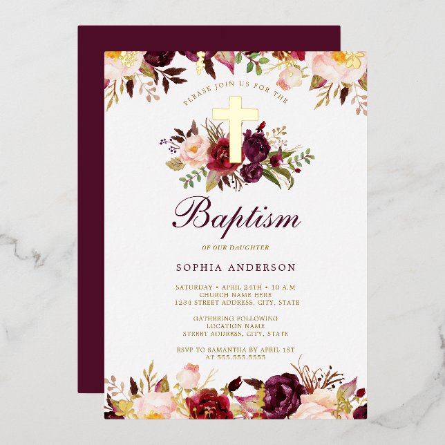 Burgundy Gold Floral Baptism  (Front/Back)