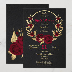 burgundy gold floral black bridal shower invitation