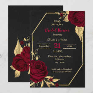 burgundy gold floral black bridal shower  invitation