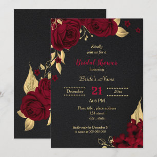 burgundy gold floral black bridal shower invitation