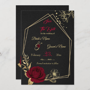 burgundy & gold floral black geometric save the date