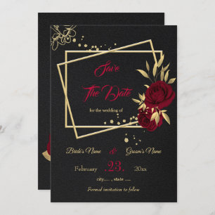 burgundy & gold floral black save the date