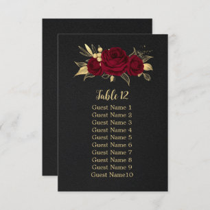 burgundy gold floral black seating chart card