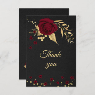 burgundy gold floral black thank you card