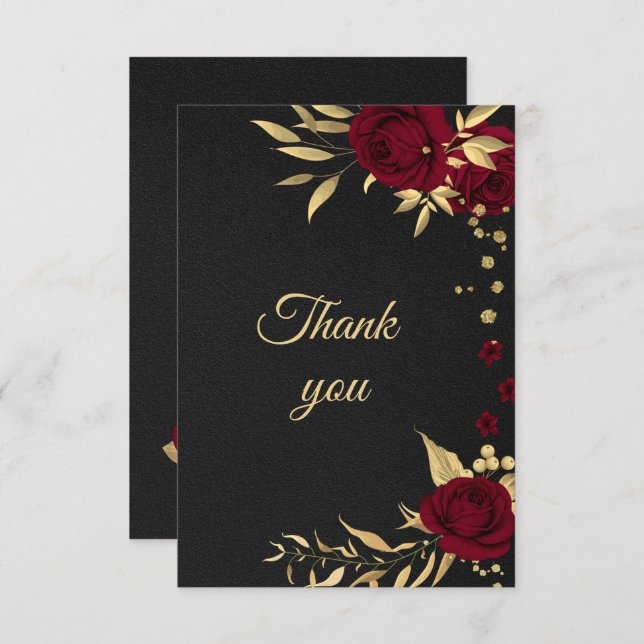 burgundy gold floral black thank you card (Front/Back)