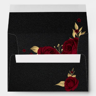 burgundy gold floral black wedding envelope