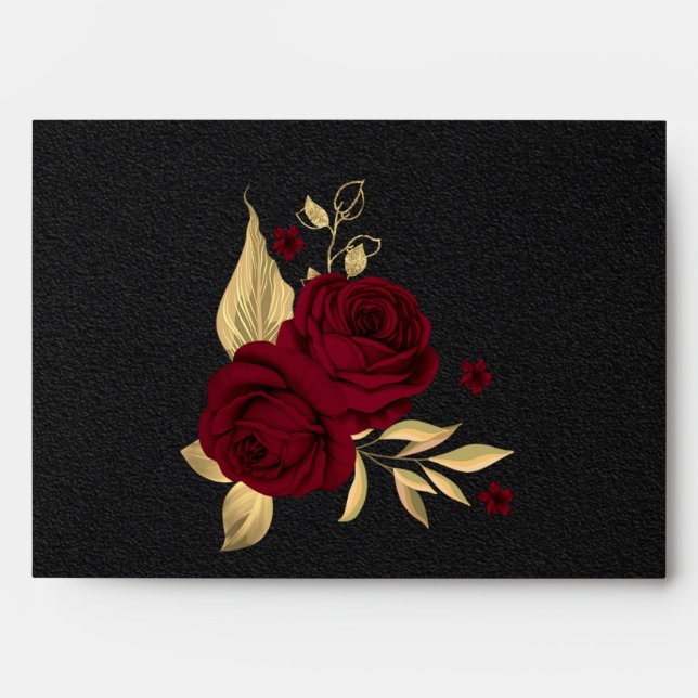 burgundy gold floral black wedding envelope (Front)