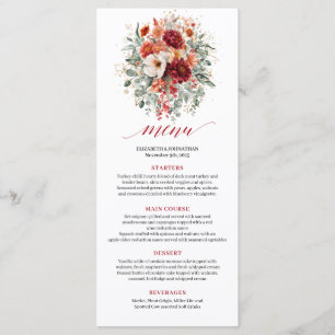 Burgundy Gold Floral Boho Wedding Menu Autumn 