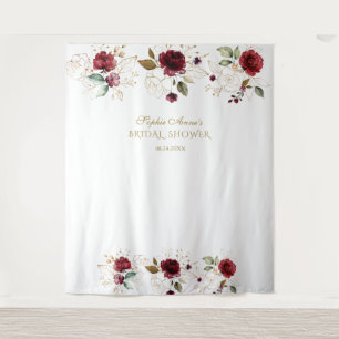 Burgundy Gold Floral Bridal Shower Photo Booth Tapestry