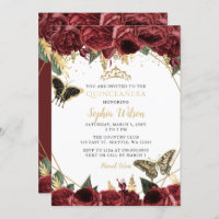 Burgundy Gold Floral Butterfly Quinceañera Quince 
