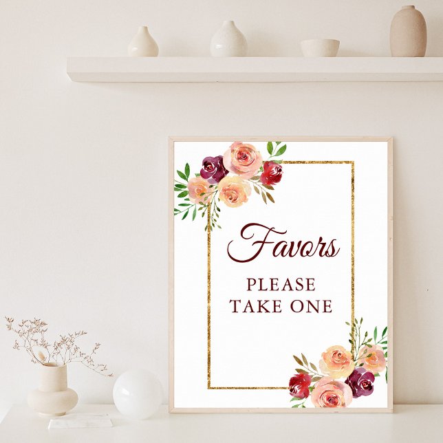 Burgundy Gold Floral Chic Autumn Wedding Favors Poster (Creator Uploaded)