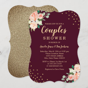 Burgundy Gold Floral Confetti Couples Shower Invitation