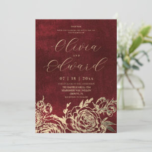 Burgundy Gold  Floral Elegance Wedding  Invitation