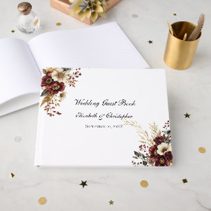Burgundy Gold Floral Elegant Wedding Guest Book