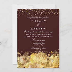 Burgundy & Gold Floral Elegant Wedding Invite