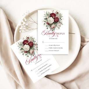 Burgundy Gold Floral Eucalyptus Wedding RSVP Card