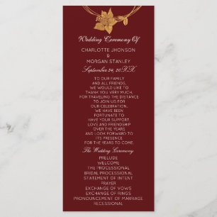 Burgundy Gold Floral Event Wedding Program Maroon Programme