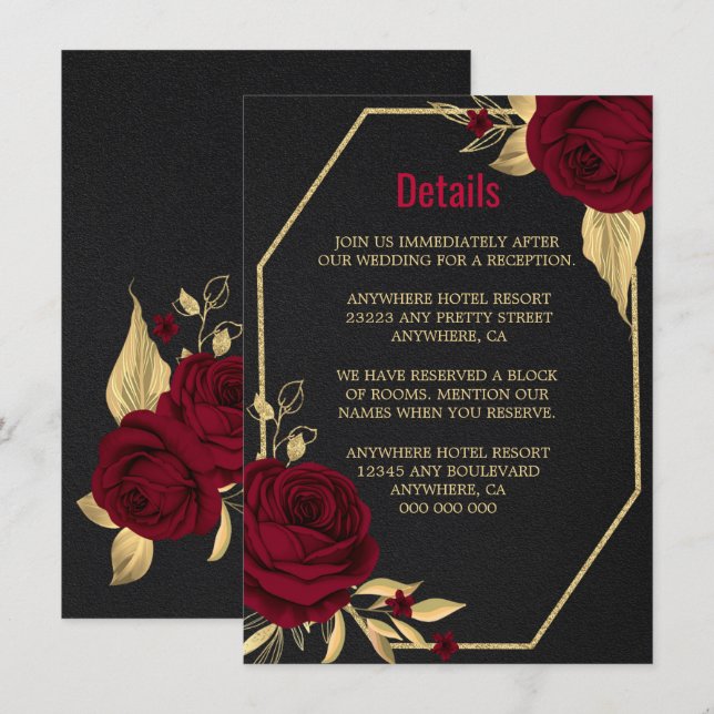 burgundy gold floral geometric black details enclosure card (Front/Back)