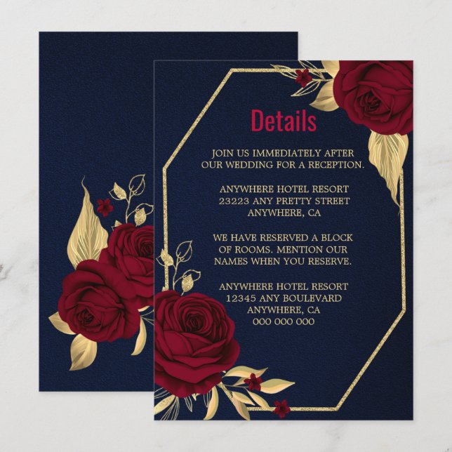 burgundy gold floral geometric navy blue details enclosure card (Front/Back)