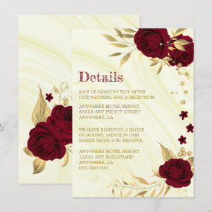 burgundy gold floral marble details enclosure card