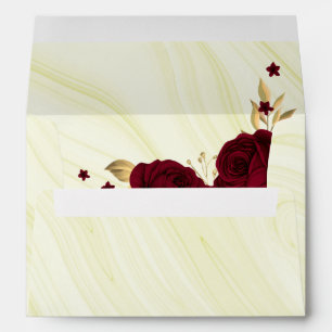 burgundy gold floral marble return address wedding envelope