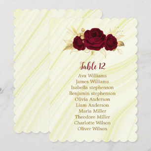 burgundy gold floral marble seating chart card