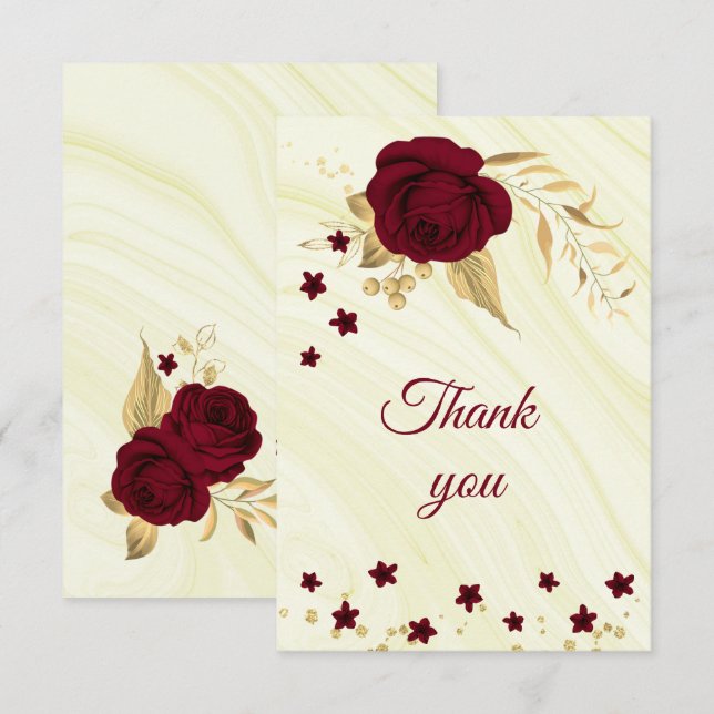 burgundy gold floral marble thank you card (Front/Back)