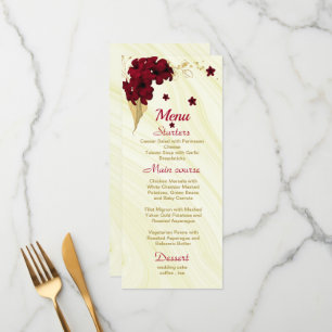 burgundy gold floral marble wedding menu