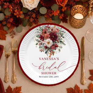 Burgundy Gold floral marsala bridal shower plates