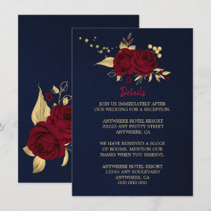 burgundy gold floral navy blue details enclosure card