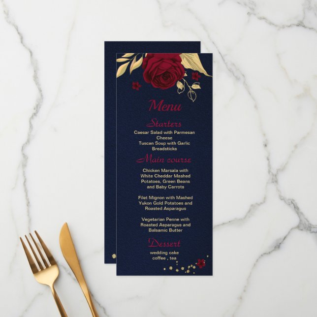 burgundy gold floral navy blue menu (Front/Back In Situ)
