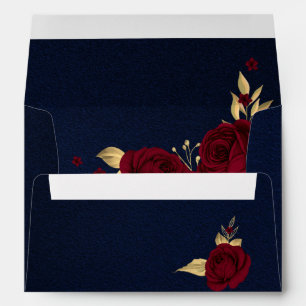 burgundy gold floral navy blue wedding envelope