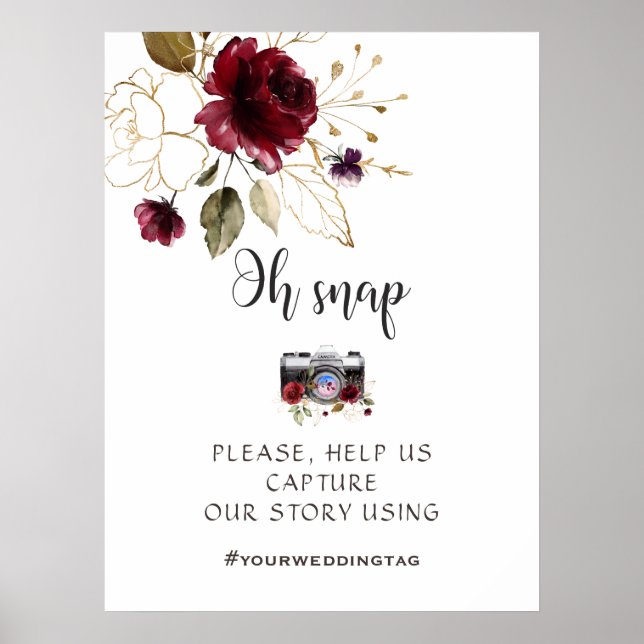 Burgundy Gold Floral Oh Snap Instagram Sign (Front)