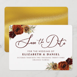 Burgundy Gold Floral Pampas Grass Save The Date