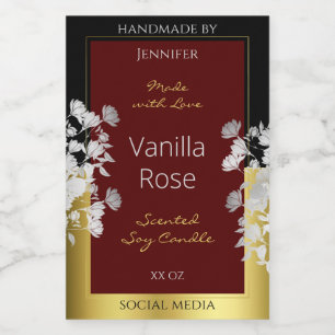 Burgundy Gold Floral Product Labels Silver Flowers