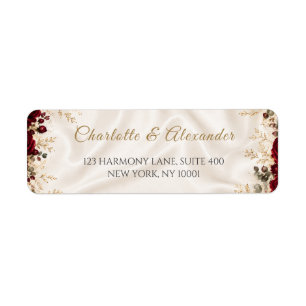 Burgundy Gold Floral Return Address Label