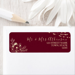 Burgundy Gold Floral Return Address Label