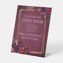 Burgundy Gold Floral Sign Our Guest Book Sign