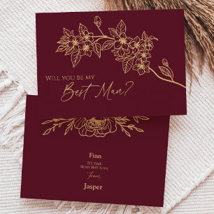 Burgundy Gold Floral Wedding Best Man Proposal Invitation