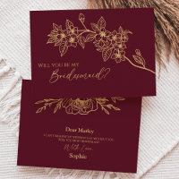 Burgundy Gold Floral Wedding Bridesmaid Proposal