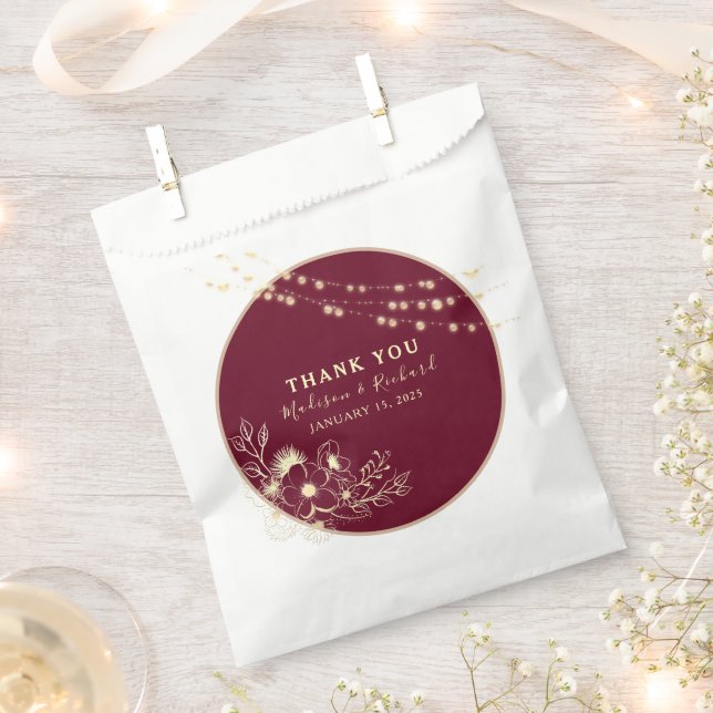 Burgundy Gold Floral Wedding Favour Bag (Clipped)