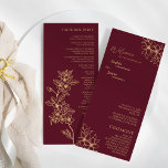 Burgundy Gold Floral Wedding Flat Program Programme<br><div class="desc">This burgundy gold floral wedding flat program features a gorgeous sophisticated dark merlot backdrop with elegant gold calligraphy and gilded floral embellishments. The jewel-tone colour story and the golden botanical boho accents together with minimal delicate script create a regal and romantic modern aesthetic that strikes a perfect balance between classic...</div>