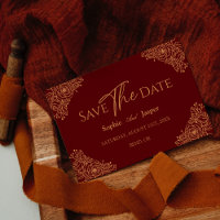 Burgundy Gold Floral Wedding Flat Save The Date