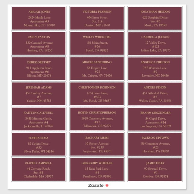 Burgundy Gold Floral Wedding Guest Address Labels (Sheet)