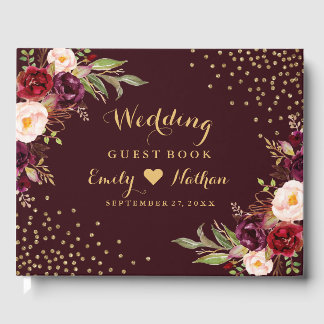 Burgundy Gold Floral Wedding Guest Book
